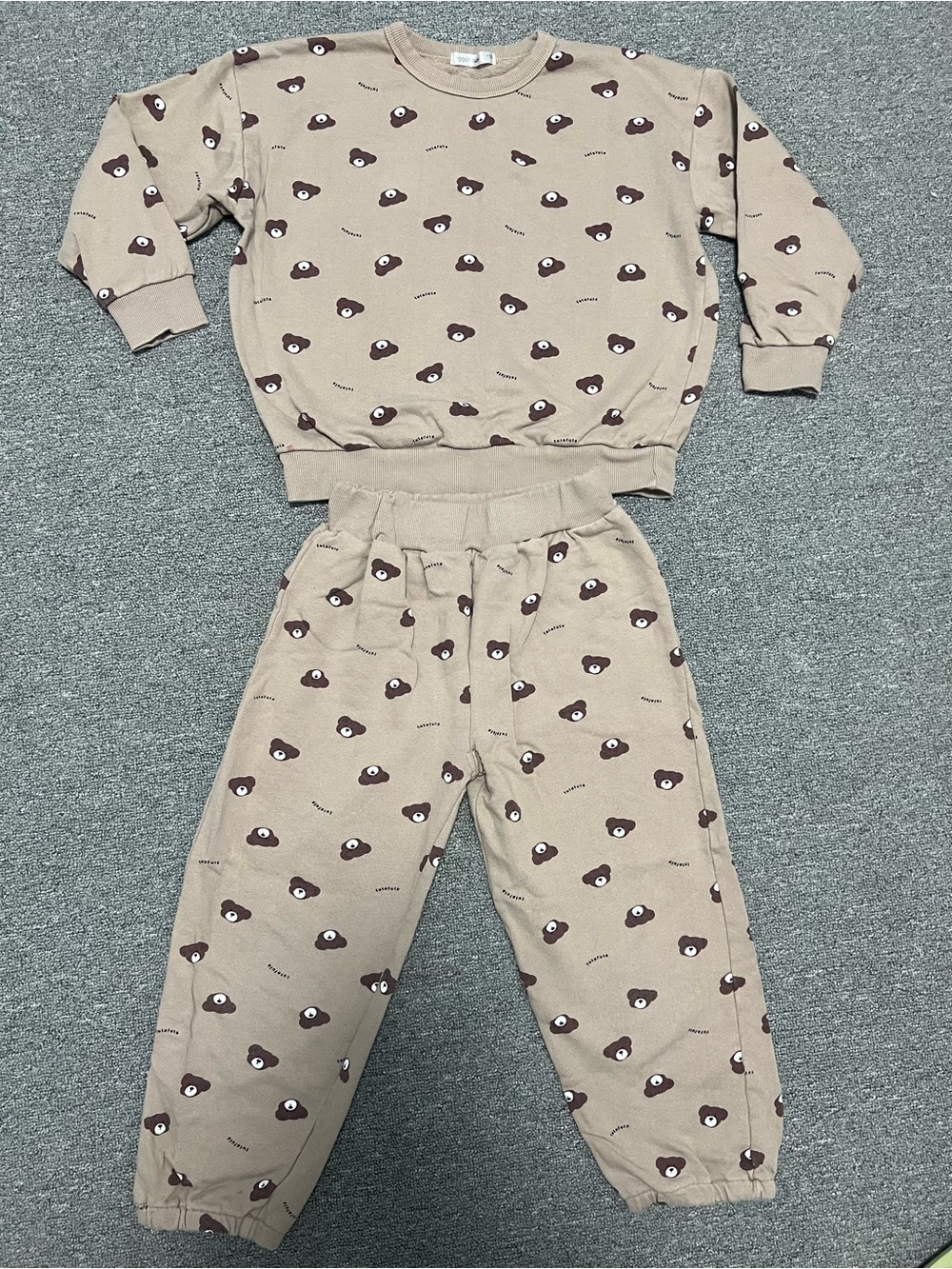 Kids Brown Bear-Print Sweatshirt and Pants 2pc Set